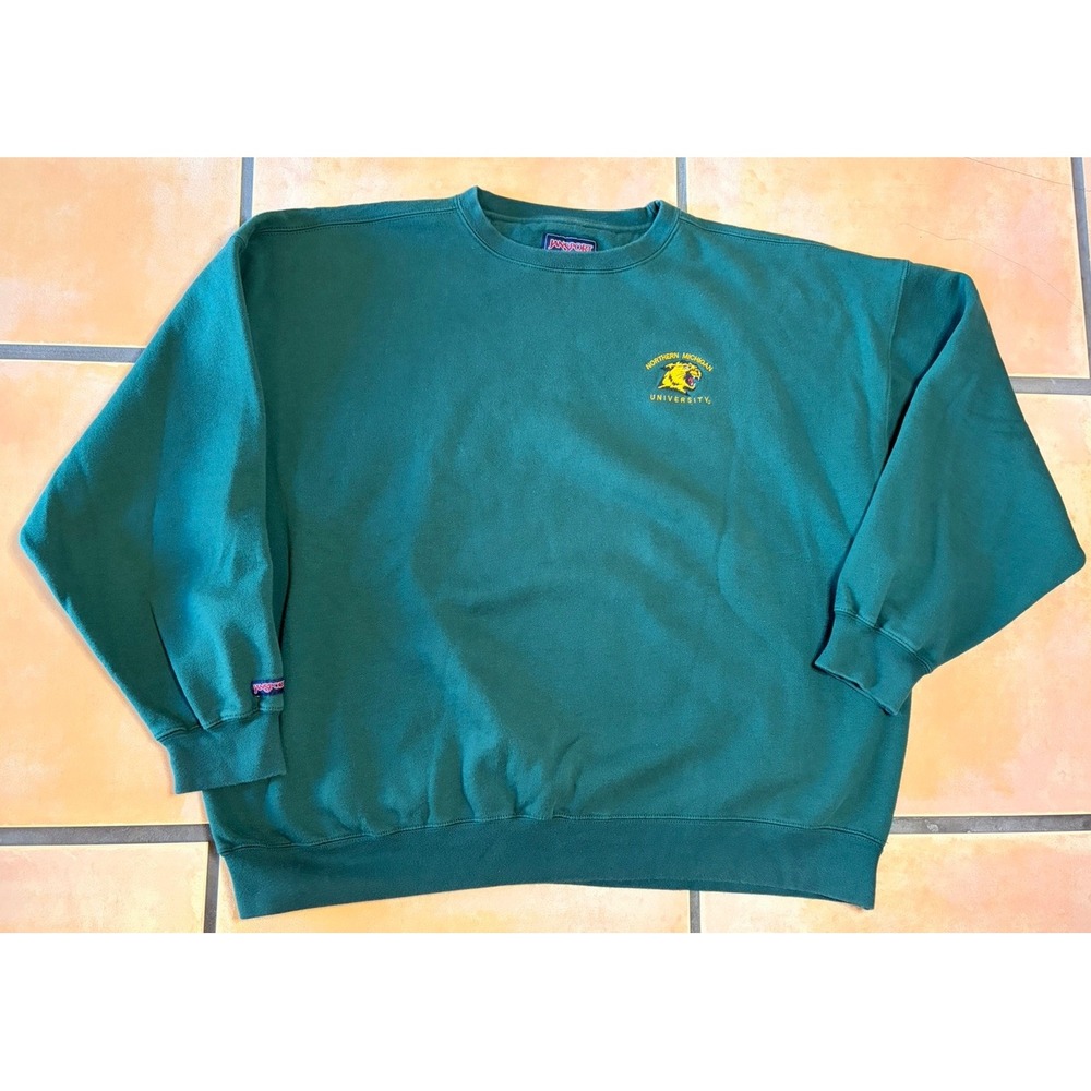 Vintage 1990 JanSport Northern Michigan University XXL Green Crew Sweatshirt